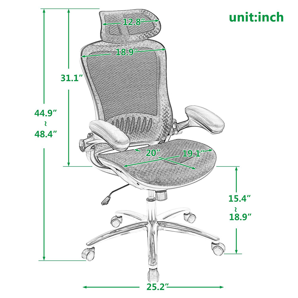 Home Office Ergonomic Mesh Computer Chair Reclining High-back Swivel Chair for Teenagers and Adults - Black