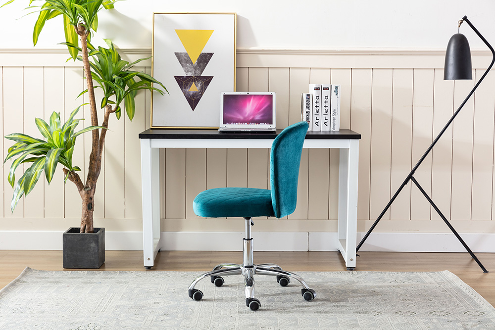 Home Office Velvet Swivel Chair Height Adjustable with Curved Backrest and Casters for Living Room, Bedroom, Office - Teal