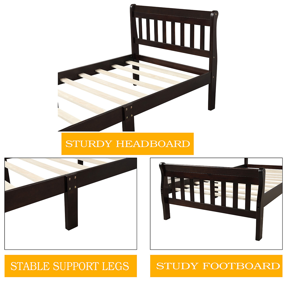 Twin Size Solid Wood Bed Frame with Headboard and Footboard - Espresso