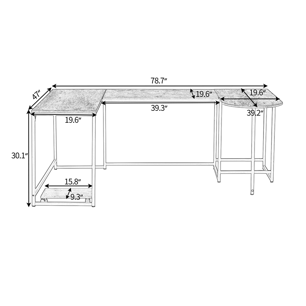 U-shaped Computer Desk, Industrial Corner Writing Desk with CPU Stand, Gaming Table Workstation Desk for Home Office - Tiger