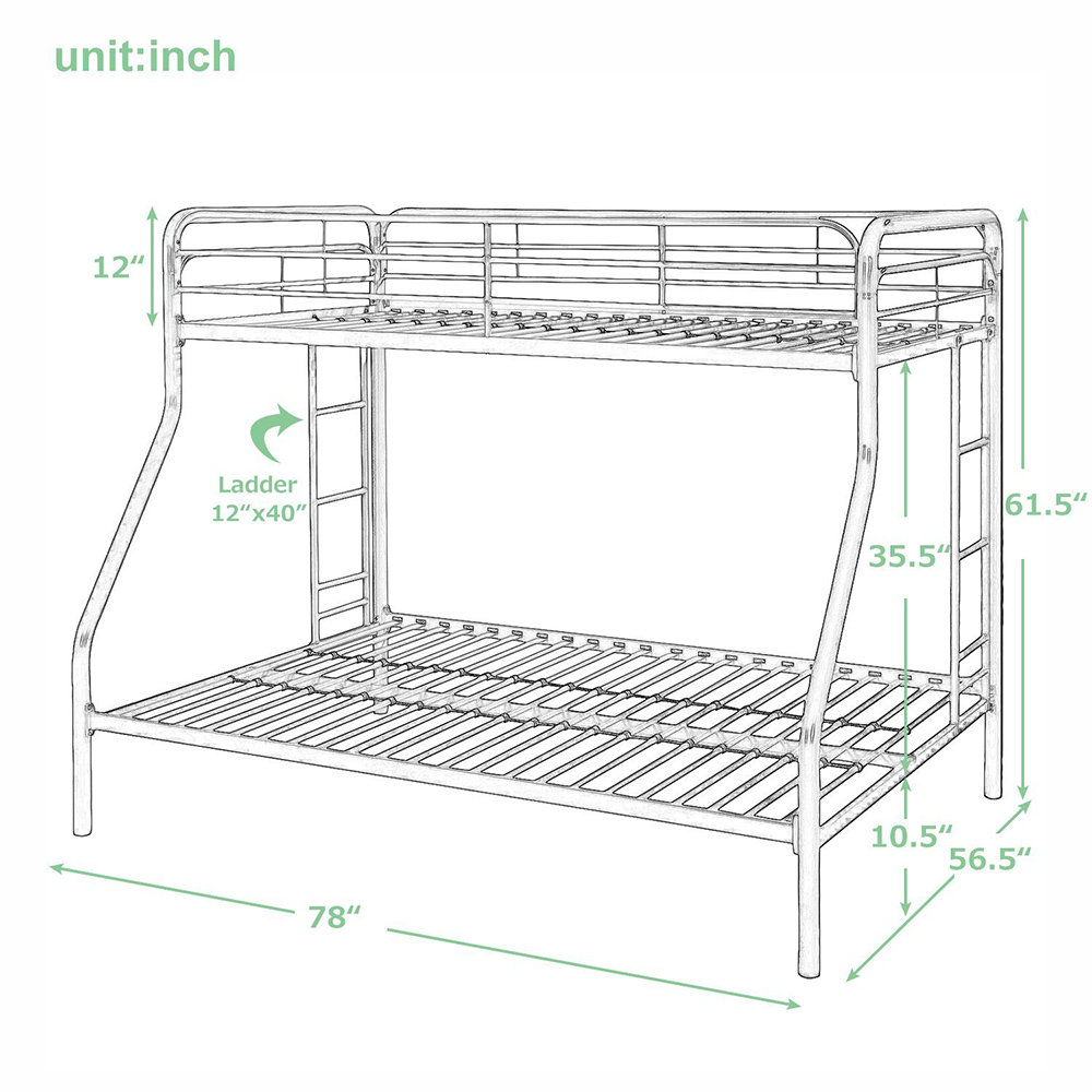 Twin-Over-Full Size Metal Bunk Bed Frame with Stairs White