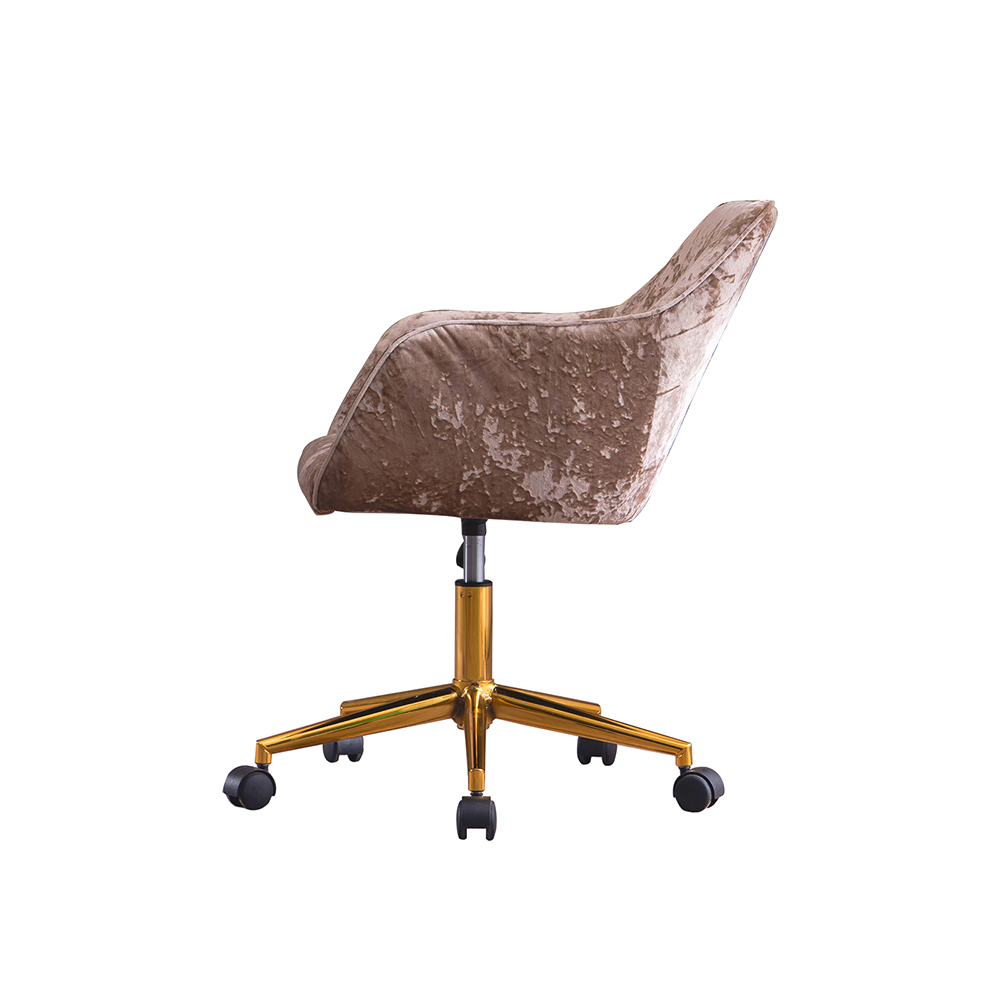 Velvet Rotating Chair Height Adjustable with Curved Backrest and Casters for Living Room, Bedroom, Office - Light Brown Crush
