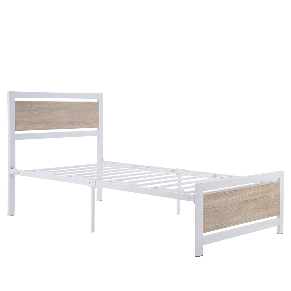 Home Metal Bed Frame with Headboard and Footboard Twin Size (Only Frame) - White