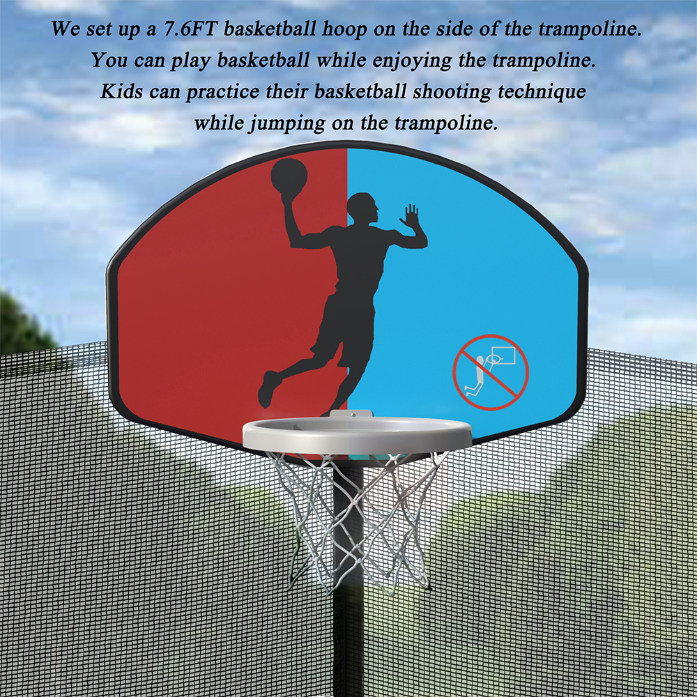 Merax 15 FT Round Trampoline with Safety Enclosure, Basketball Hoop and Ladder Adult Children Outdoor Jump Trampoline - Blue