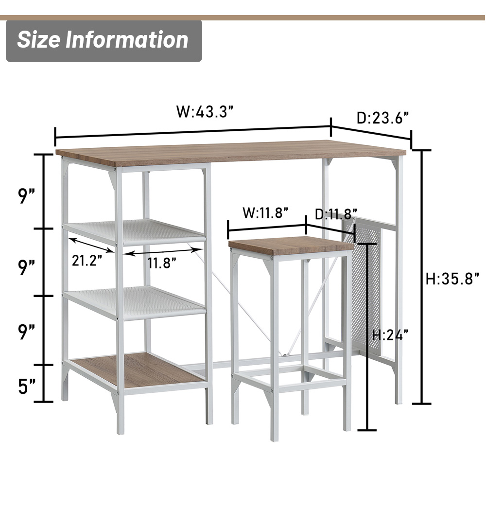 5 Pieces Counter Height Dining Table Set, with 4 Stools Gray