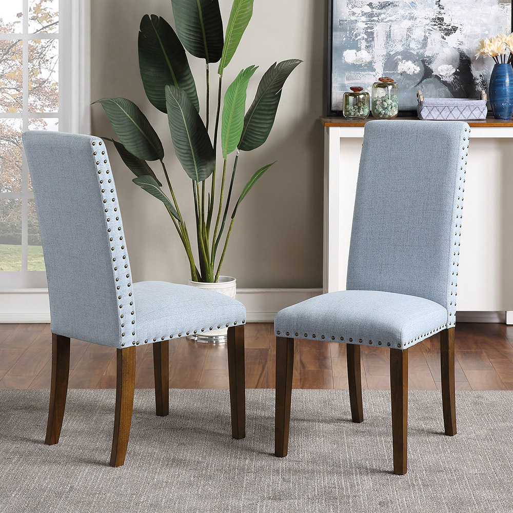Orisfur Linen Upholstered Chair Set Of 2, With Copper Nails And Solid Wood Legs For Dining Room, Living Room, Bedroom, Office - Blue 7 Orisfur Linen Upholstered Chair Set of 2, with Copper Nails and Solid Wood Legs for Dining Room, Living Room, Bedroom, Office - Blue