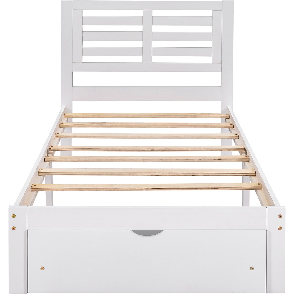 Twin Size Wooden Bed Frame with Storage Drawer - White