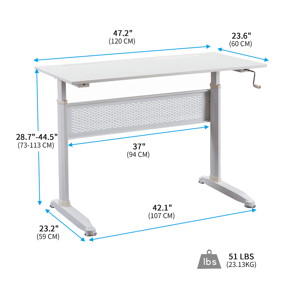 Home Office Standing Computer Desk with Height-adjustable Handle - White