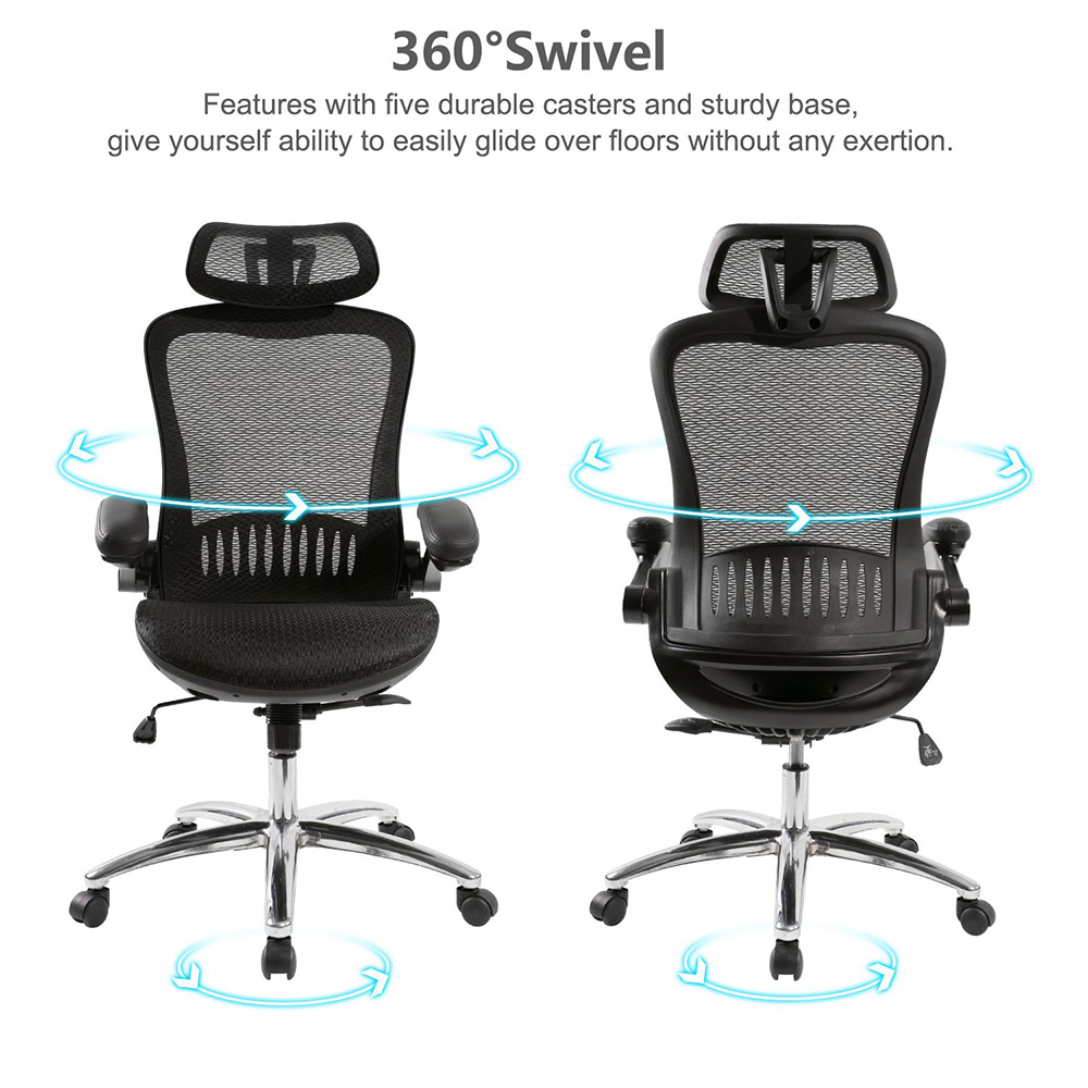 Home Office Ergonomic Mesh Computer Chair Reclining High-back Swivel Chair for Teenagers and Adults - Black