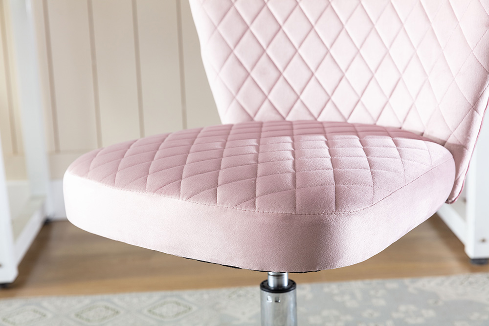 Home Office Velvet Swivel Chair Height Adjustable with Curved Backrest and Casters for Living Room, Bedroom, Office - Pink