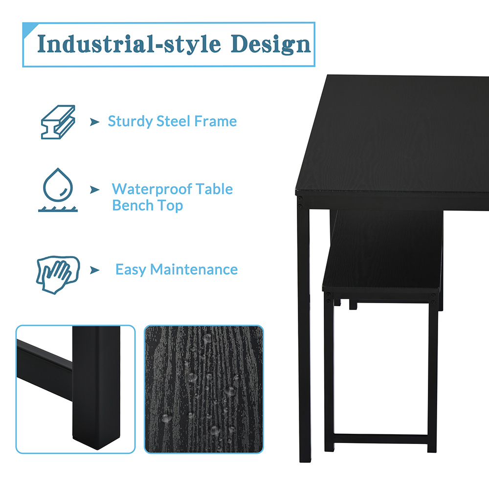 TOPMAX 3 Piece Bar Table Set with 2 Benches for Kitchen, Living Room, Bar, Restaurant - Black