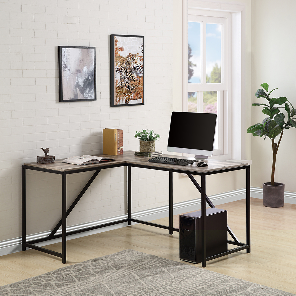 Home Office L-Shaped Computer Desk with Modern Style - Walnut