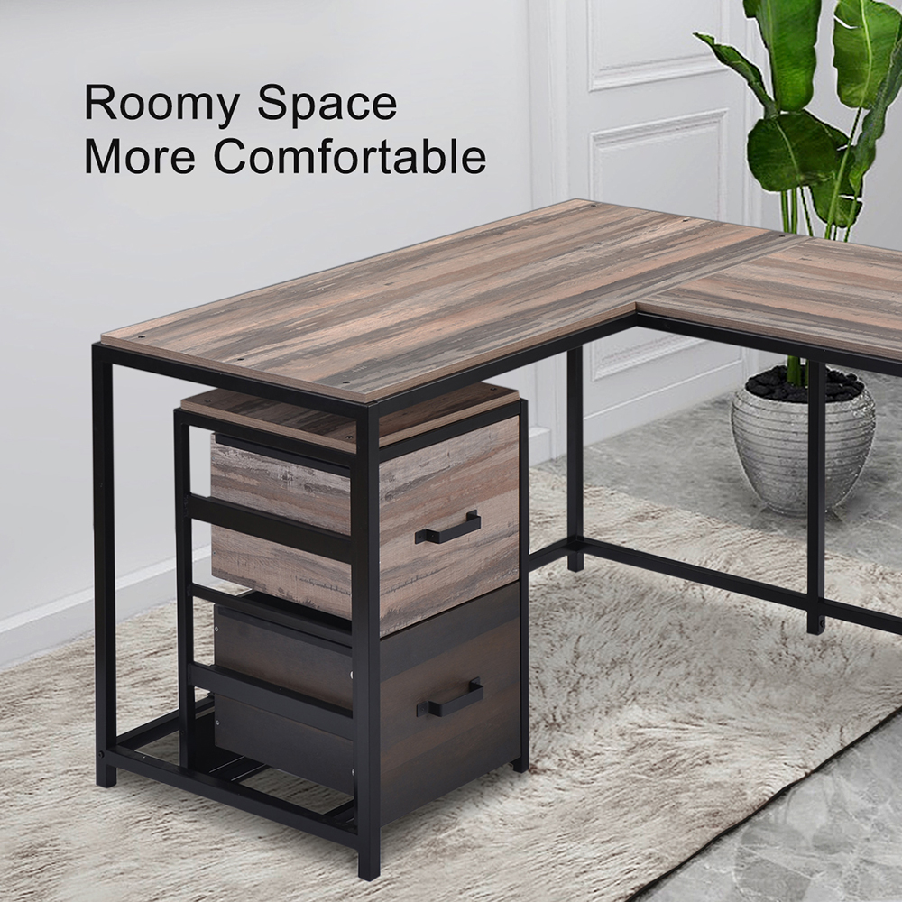 Home Office L-Shaped Computer Desk with Modern Style - Walnut