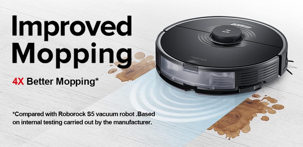 Roborock S7 Robot Vacuum Cleaner with Sonic Mopping Auto Mop Lifting 2500Pa Powerful Suction LiDAR Navigation Ultrasonic Carpet Recognition 5200mAh Battery 470ml Dustbin 300ml Water Tank APP Control for Pets Hair, Carpets and Hard Floor - Black