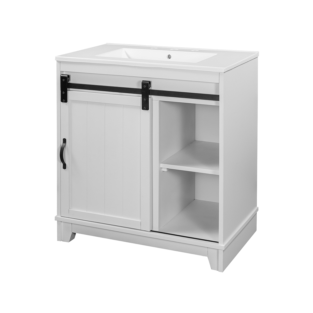 Bathroom Storage with Sliding Door and Sink White