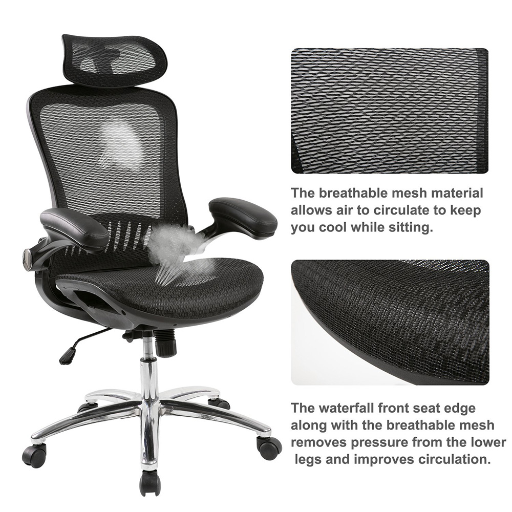 Home Office Ergonomic Mesh Computer Chair Reclining High-back Swivel Chair for Teenagers and Adults - Black