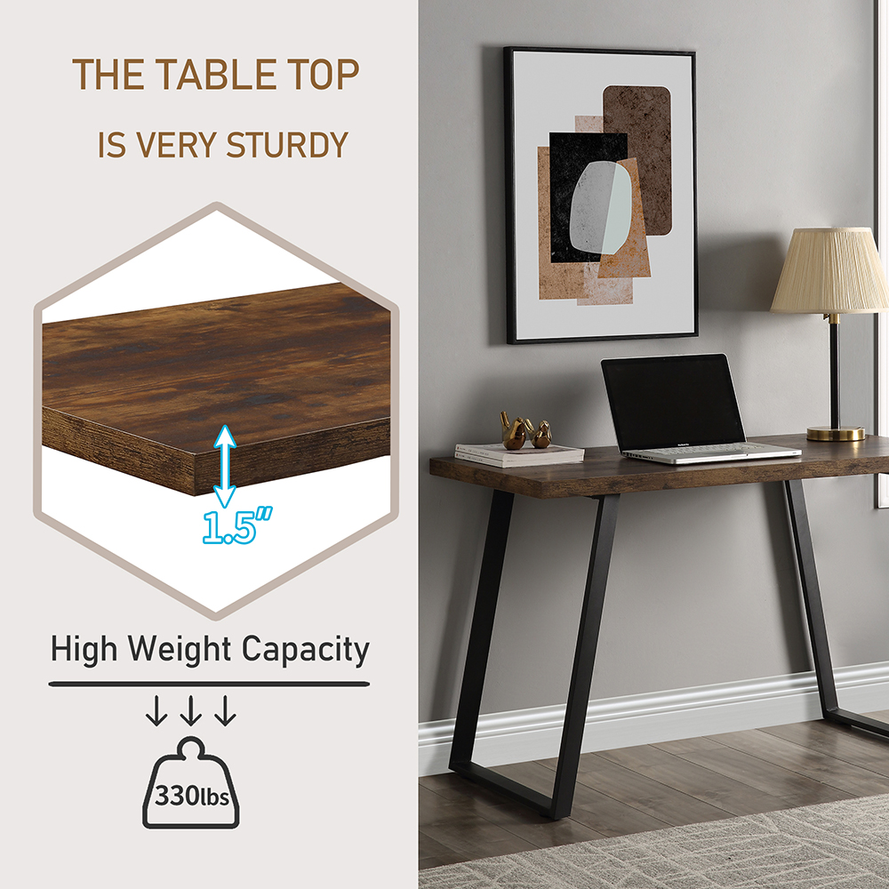 Home Office Computer Desk MDF Desktop Ushaped Metal Feet Brown