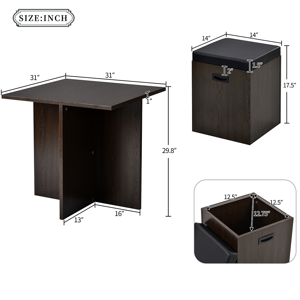 TREXM 5 Pieces Faux Wood Dining Table Set with 4 Storage Ottomans, for Kitchen, Living Room, Bedroom, Office - Espresso