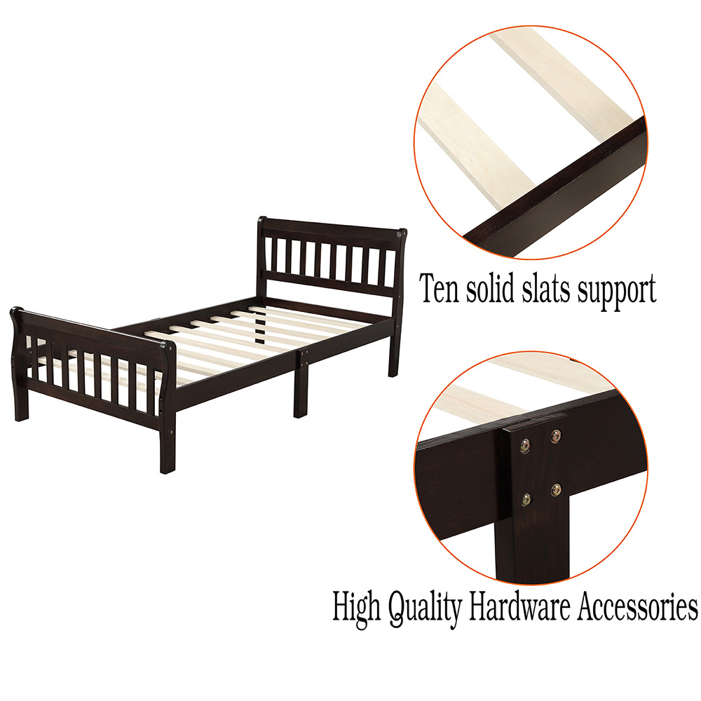 Twin Size Solid Wood Bed Frame with Headboard and Footboard - Espresso