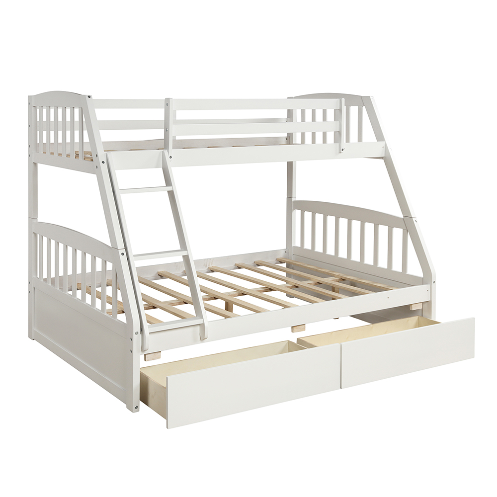 TOPMAX Solid Wood Bunk Bed with 2 Storage Drawers, Ladder and Guardrail - White