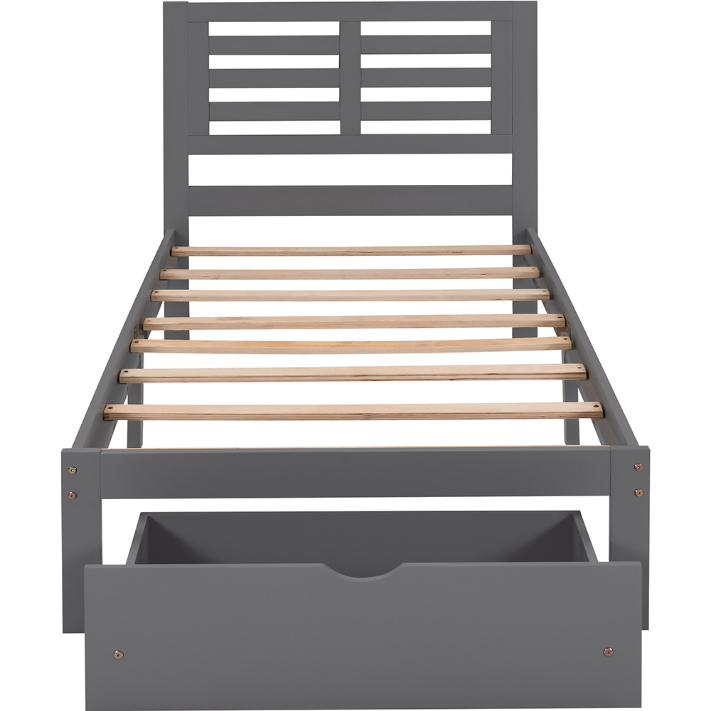 Twin Size Wooden Bed Frame with Storage Drawer - Gray