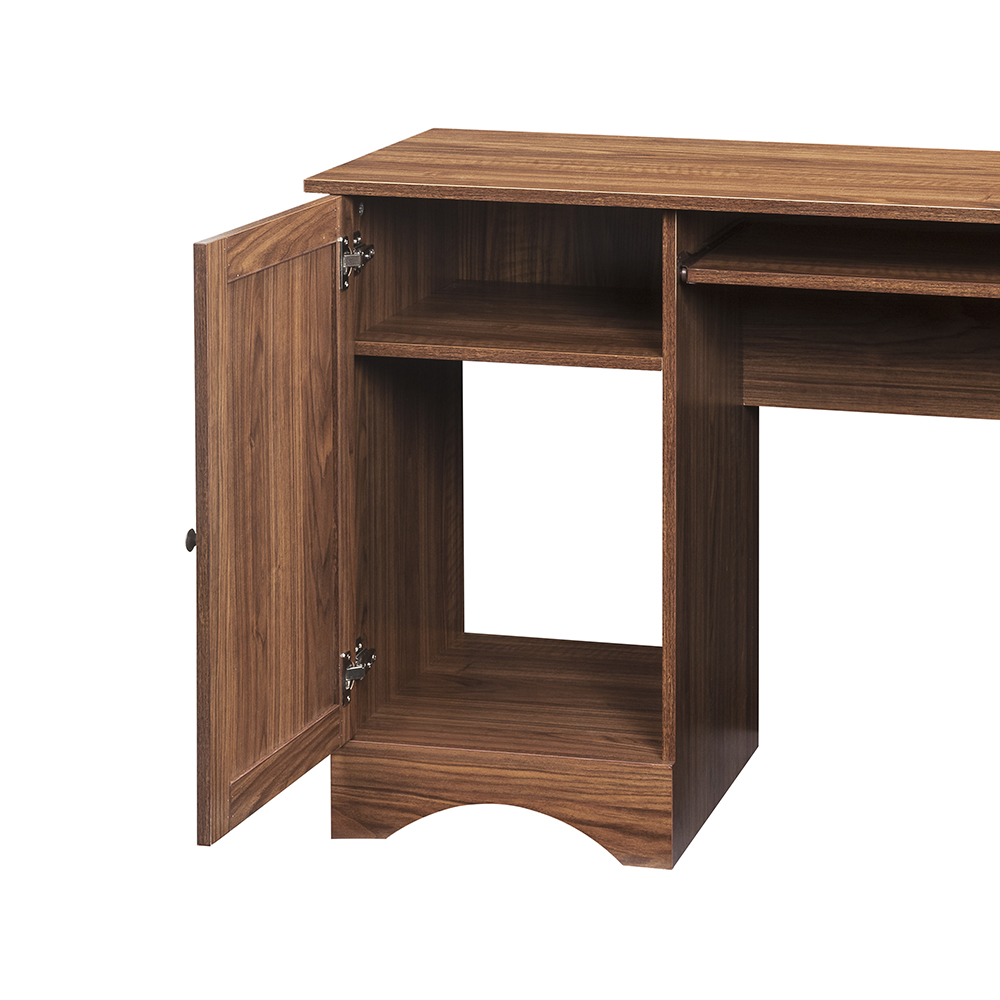 Home Office L-shaped Corner Computer Desk with Three Drawers and Storage Cabinet - Walnut