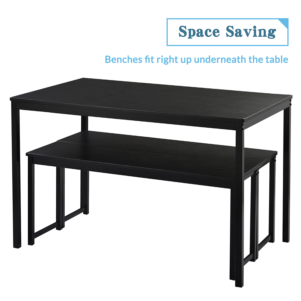 TOPMAX 3 Piece Bar Table Set with 2 Benches for Kitchen, Living Room, Bar, Restaurant - Black