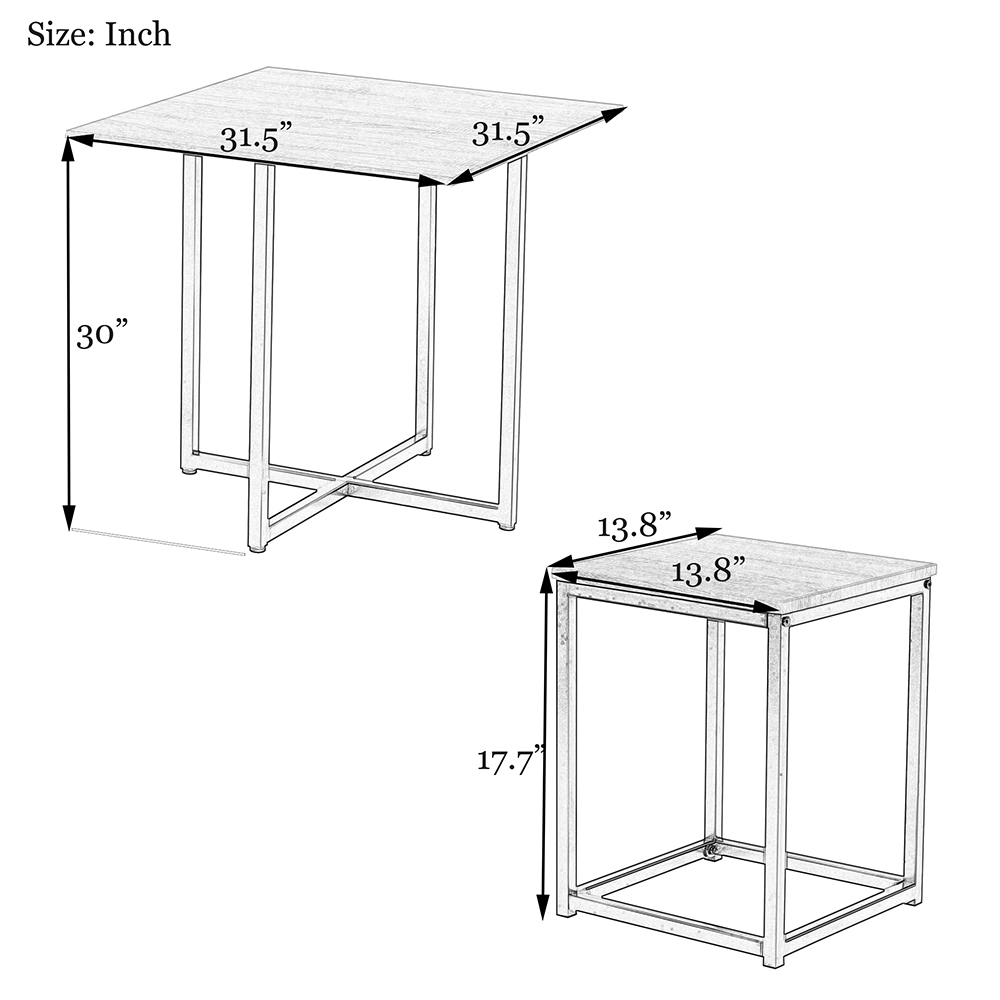 TOPMAX 5 Piece Dining Table Set with 4 Stools Natural Wood + White