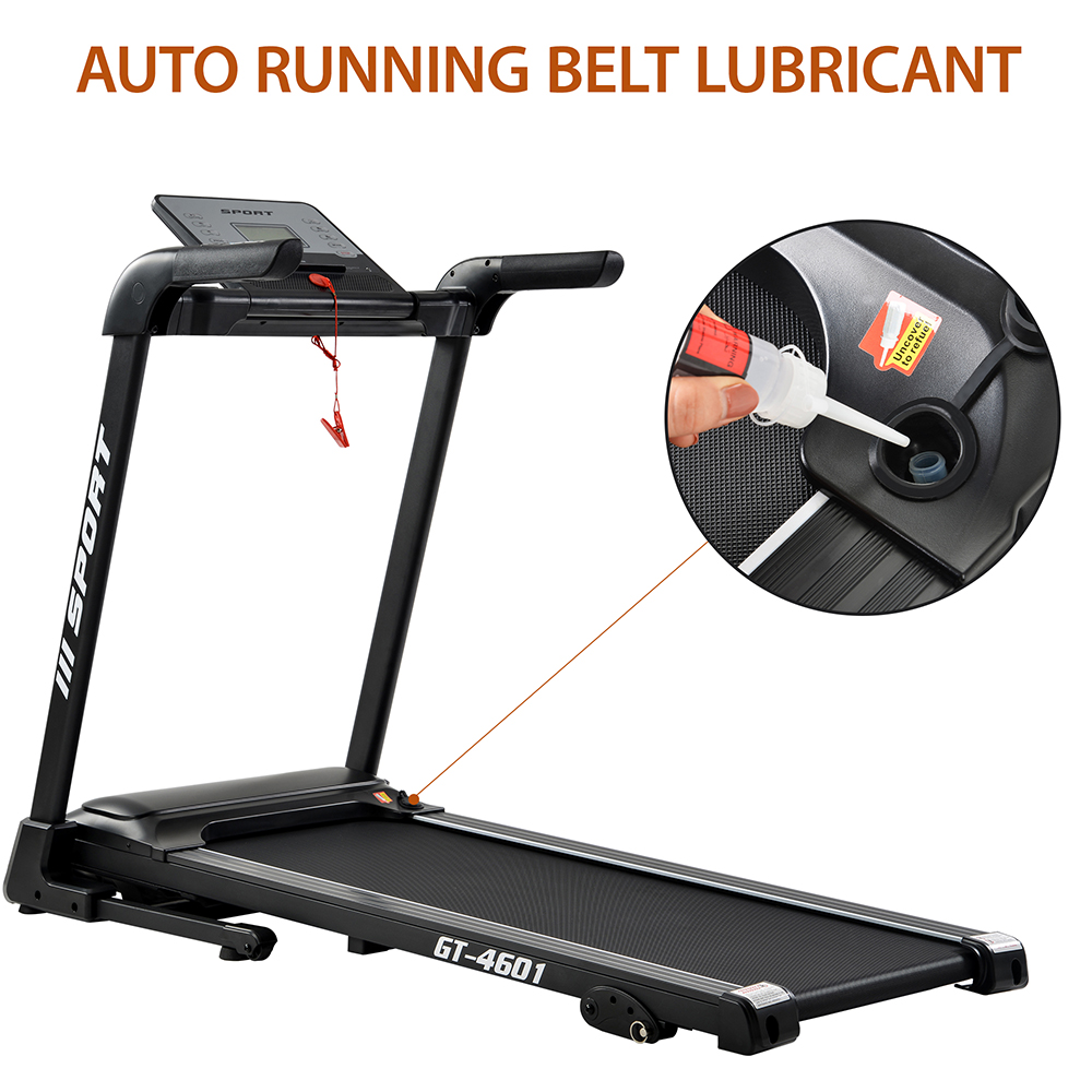 GT-4601 2.25HP Foldable Treadmill Home Gym Diamond Pattern Silent Belt 47.25 X 17.75" Soft Dropping Built-in Speaker with Large LCD Display - Black