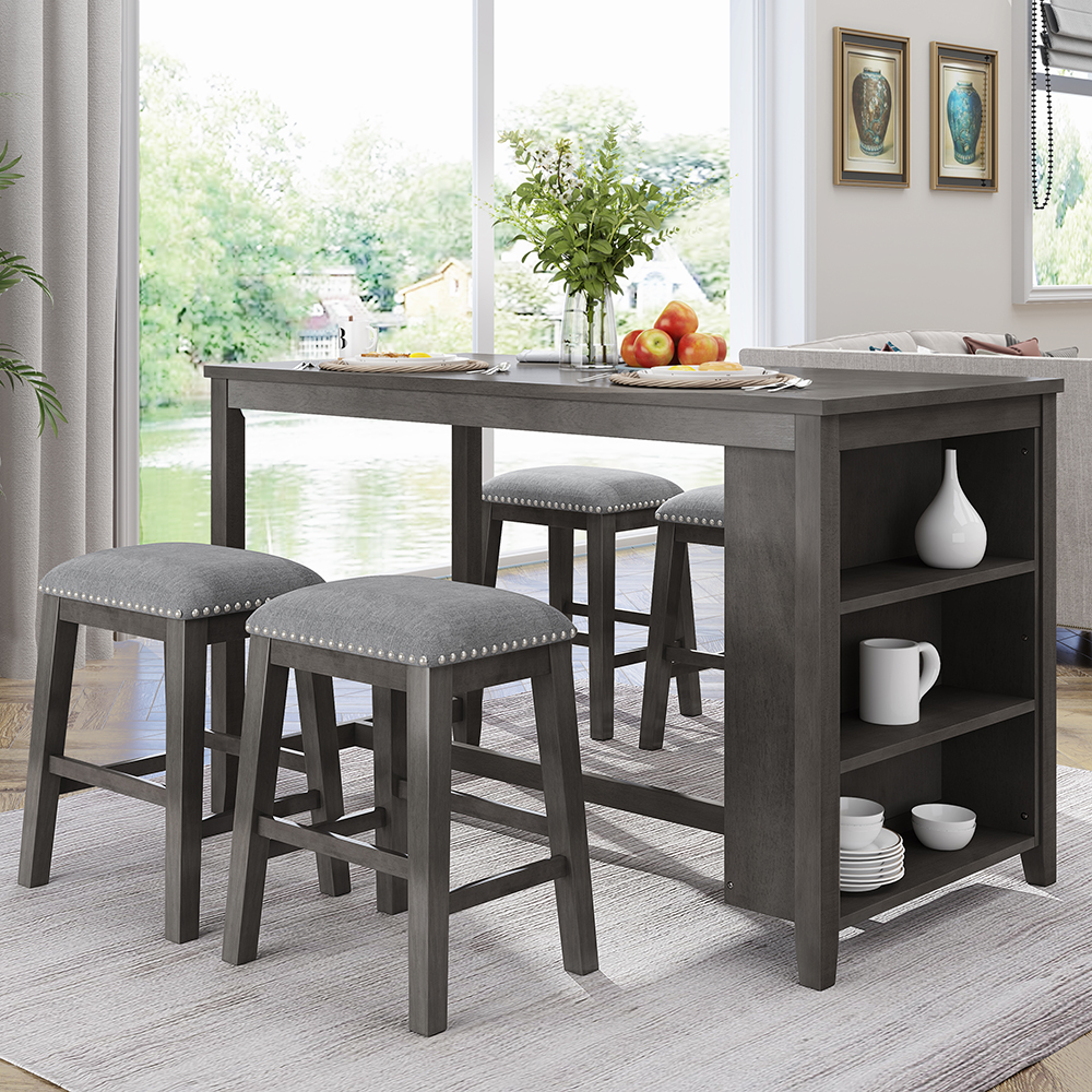 Topmax 5 Pieces Dining Table Set With 4 Stools Gray
