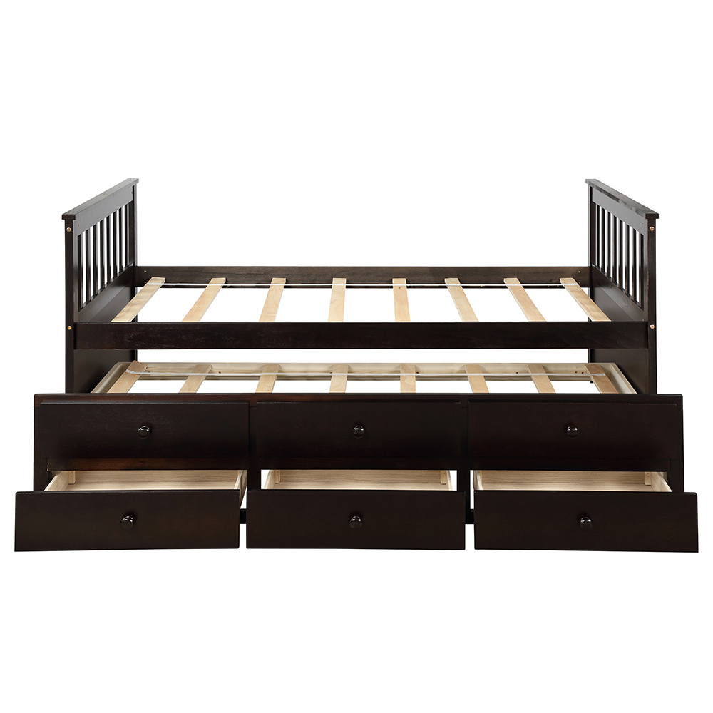 TOPMAX Captain's Twin Size Bed Frame with Trundle Bed Espresso
