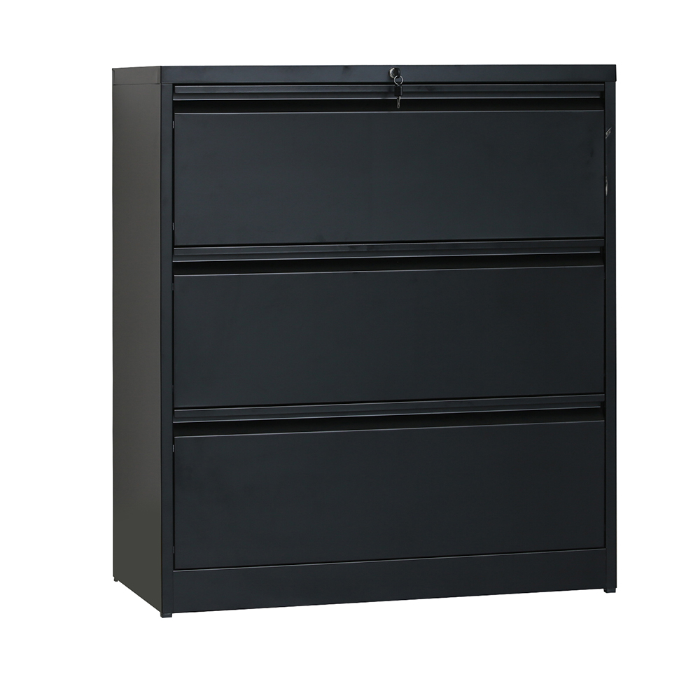 Home Office Steel Lateral File Cabinet with 3 Drawers and Lock - Black