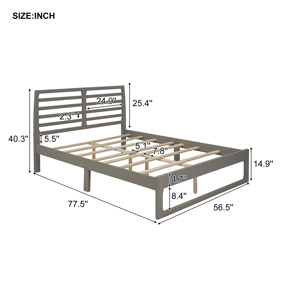 Full Size Wooden Bed Frame Simple Modern Design with Headboard - Gray
