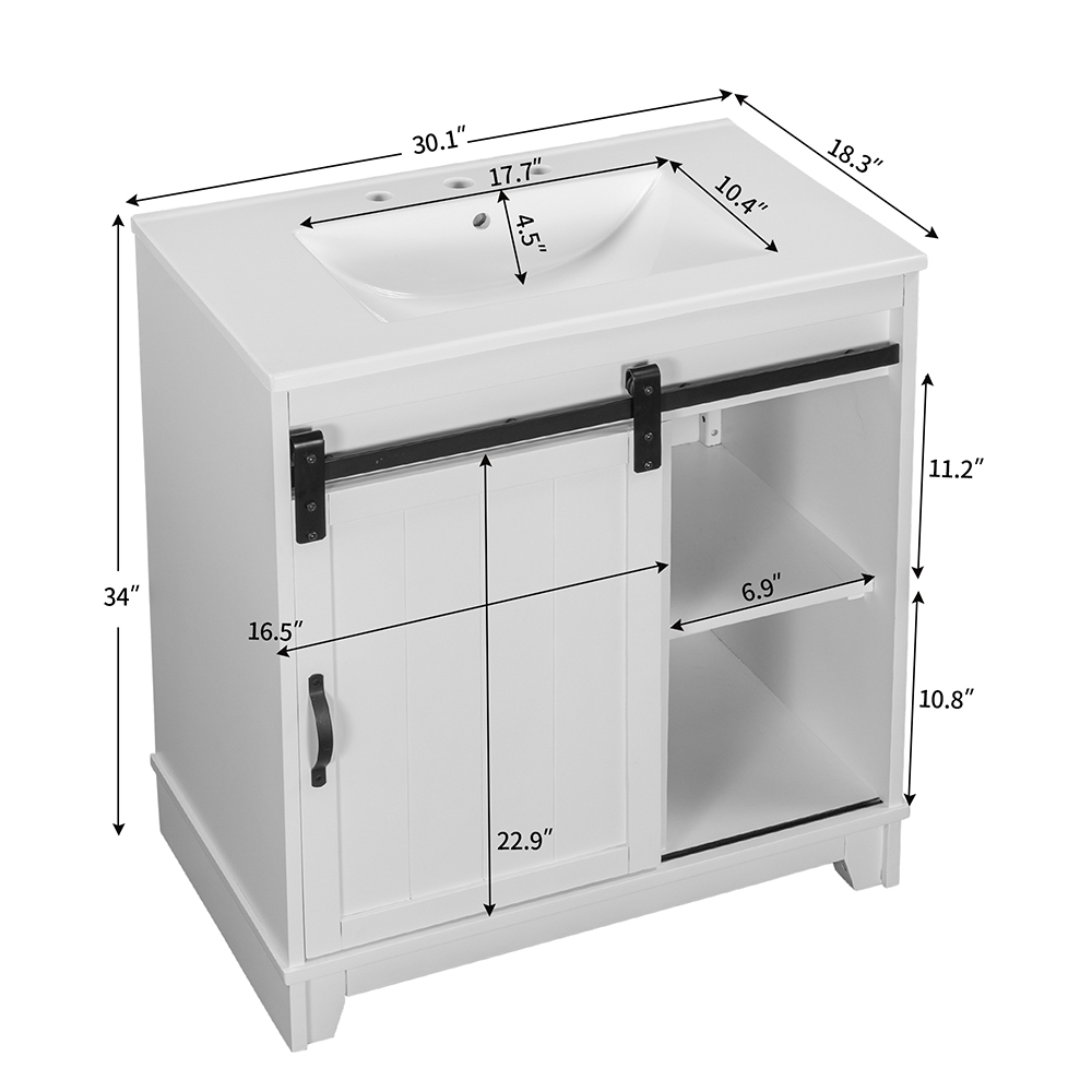 Bathroom Storage with Sliding Door and Sink White
