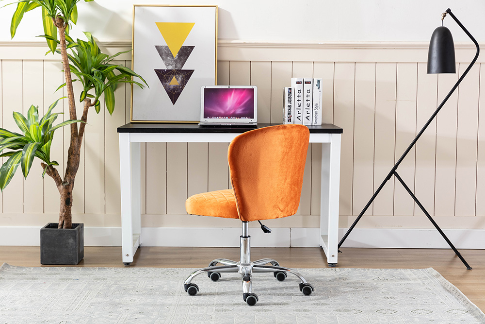 Home Office Velvet Swivel Chair Height Adjustable with Curved Backrest and Casters for Living Room, Bedroom, Office - Orange