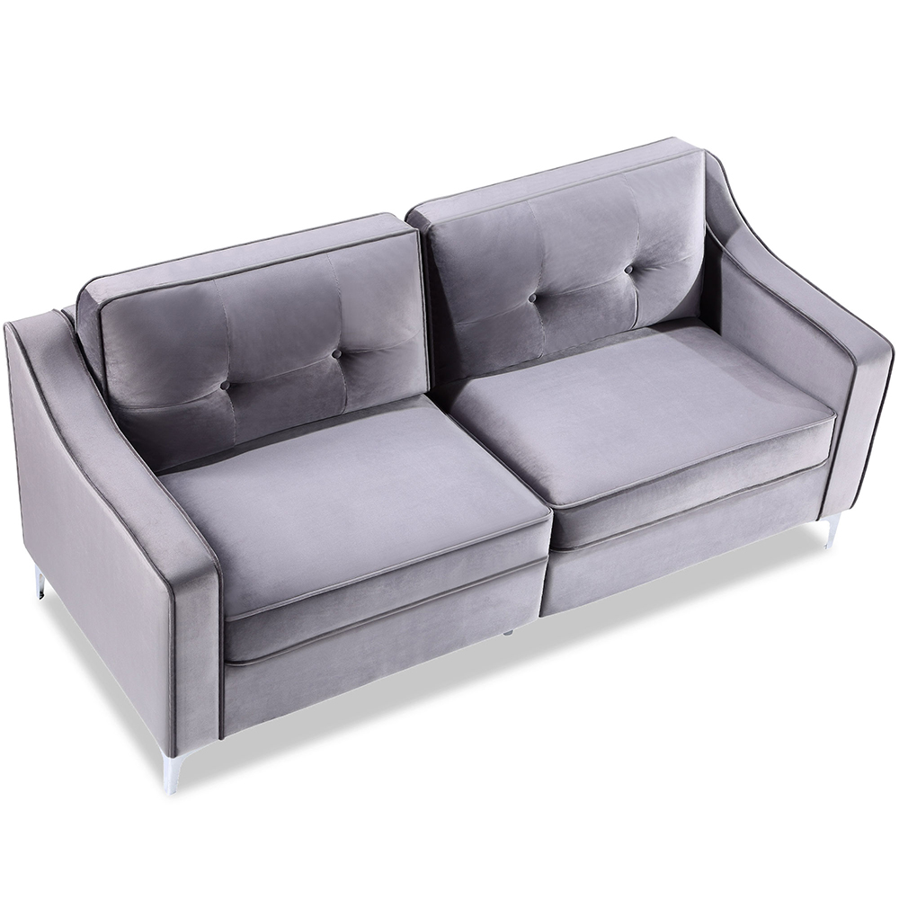 72" Velvet Upholstered Sofa Mid-century Modern Design with Armrests and Chrome-plated Metal Legs Suitable for Three People - Gray