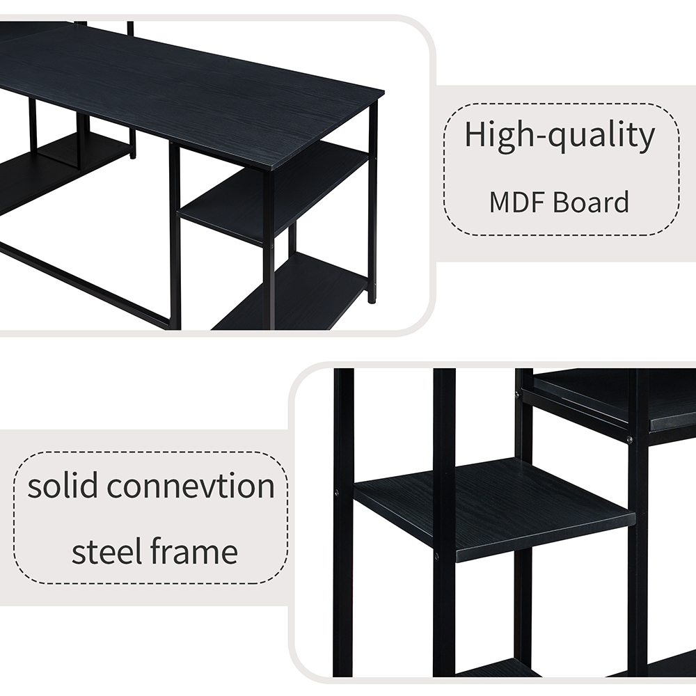 Home Office 29.7" Height Computer Desk with Multiple Storage Shelves & CPU Bracket, Solid Steel Frame - Black