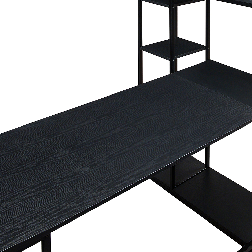 Home Office 29.7" Height Computer Desk with Multiple Storage Shelves & CPU Bracket, Solid Steel Frame - Black