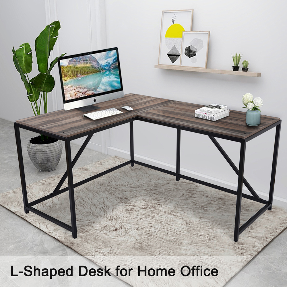 Home Office L-Shaped Computer Desk with Modern Style - Walnut