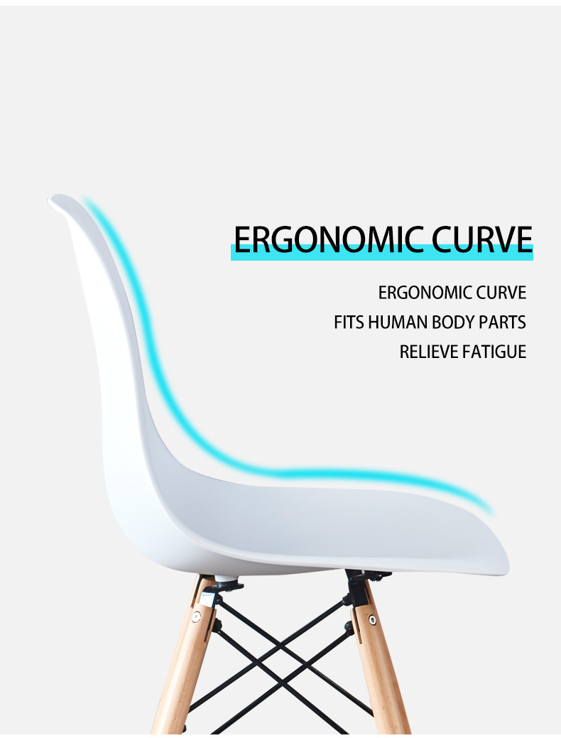 Eco-friendly PP Material Thickened Plastic Chair with Curved Backrest and Wooden Legs for Dining Room, Reception Room - White