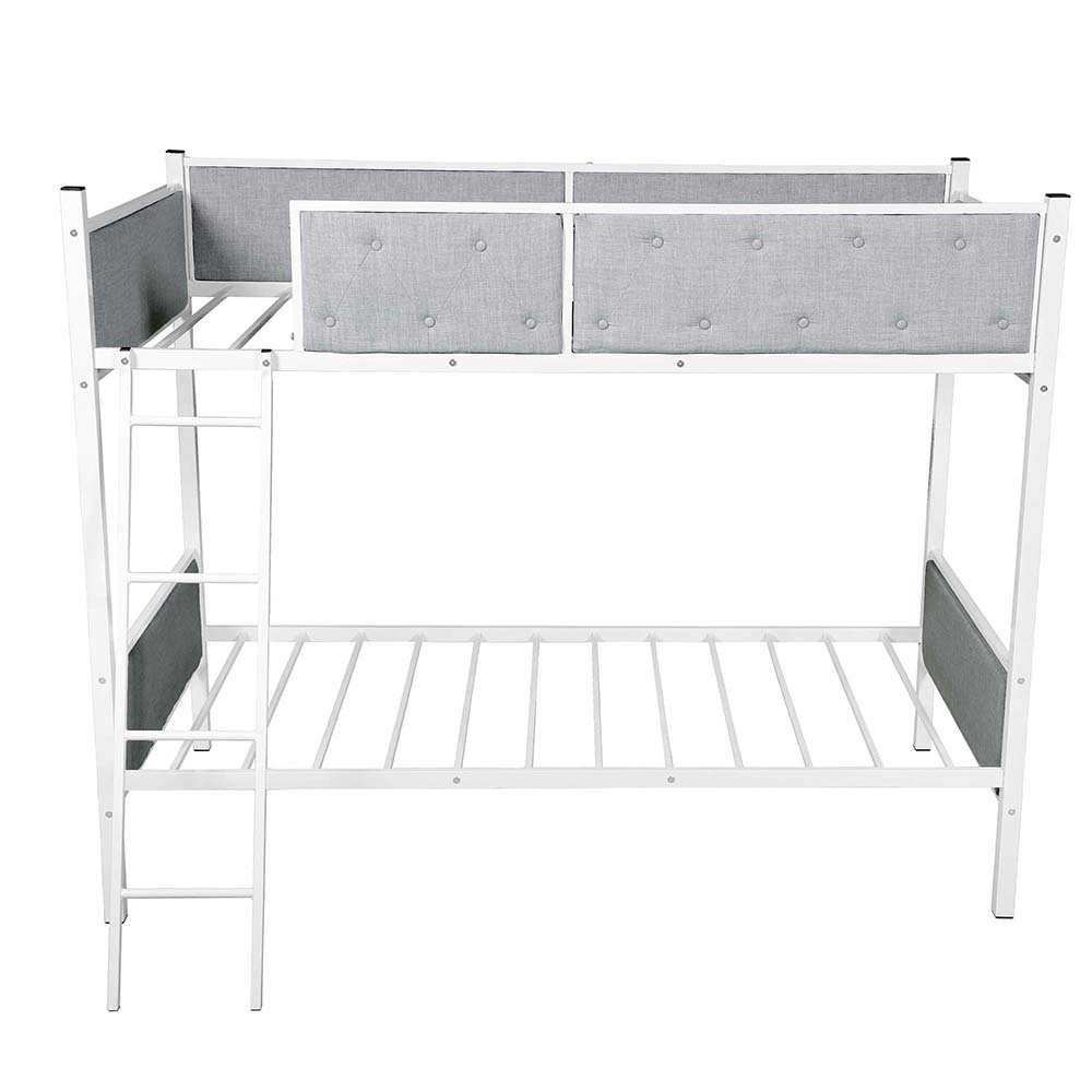 Metal Bunk Bed Frame with Ladder and Upper Guardrail, Save Space Quick Assembly - Gray