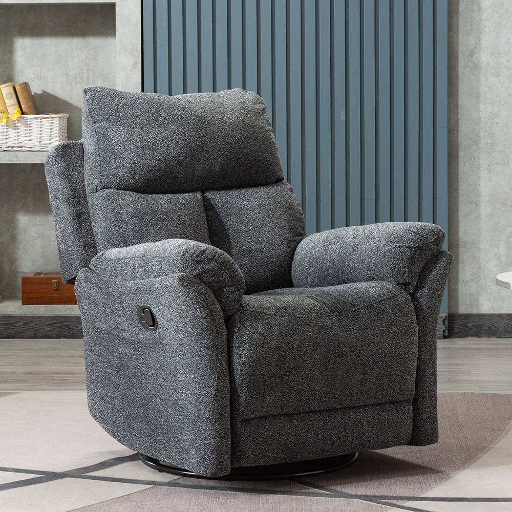 1-seat Swivel Rocker Fabric Recliner with Backrest and Armrests for Living Room, Bedroom, Office, Hotel, Bar - Smoke Grey