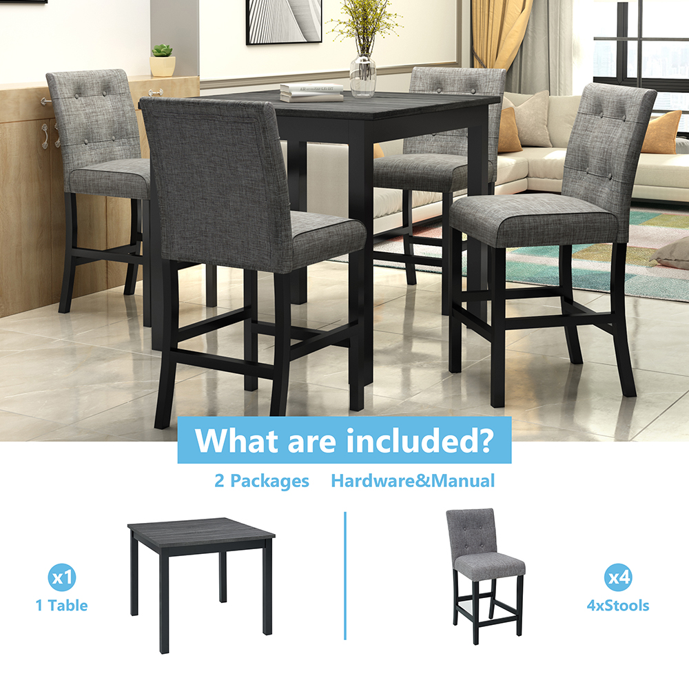 TOPMAX 5 Pieces of Dining Set, with Solid Wood Square Table & 4 * Upholstered High-back Chairs