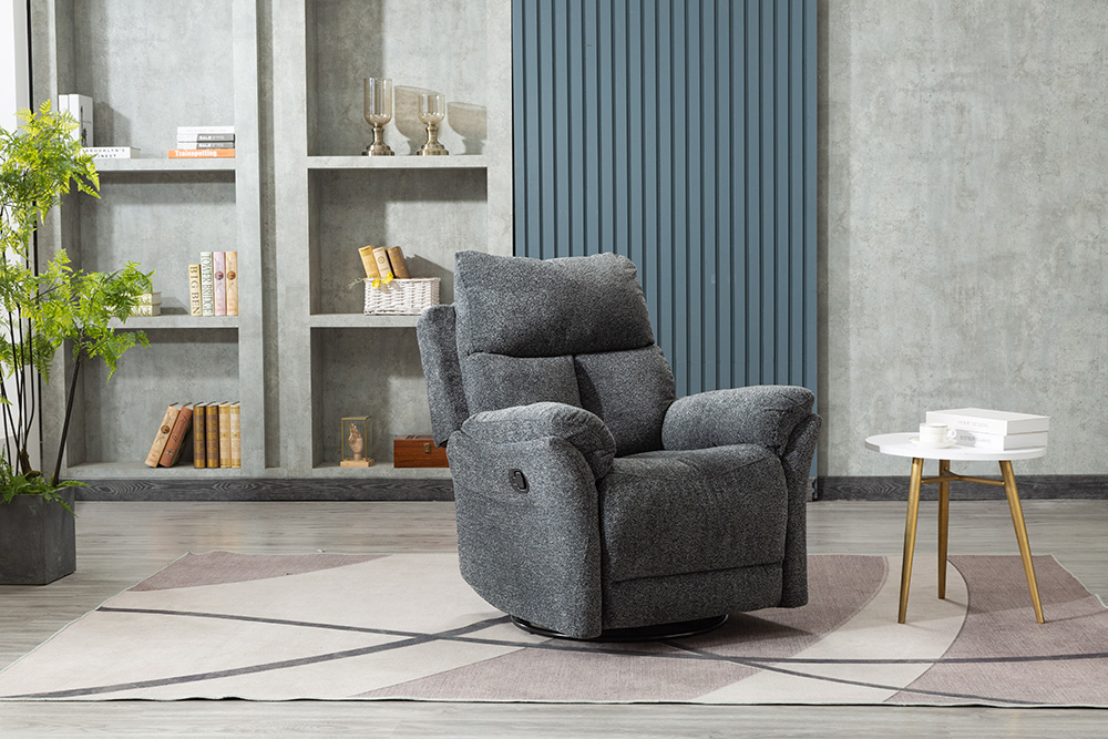 1-seat Swivel Rocker Fabric Recliner with Backrest and Armrests for Living Room, Bedroom, Office, Hotel, Bar - Smoke Grey