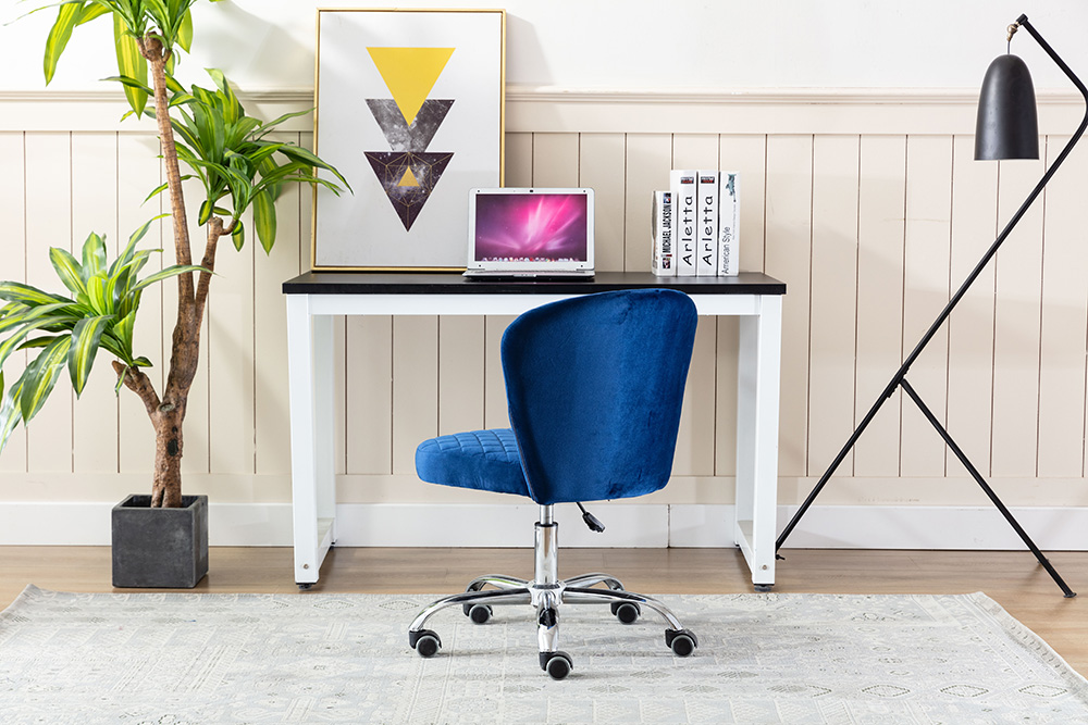 Home Office Velvet Swivel Chair Height Adjustable with Curved Backrest and Casters for Living Room, Bedroom, Office - Navy