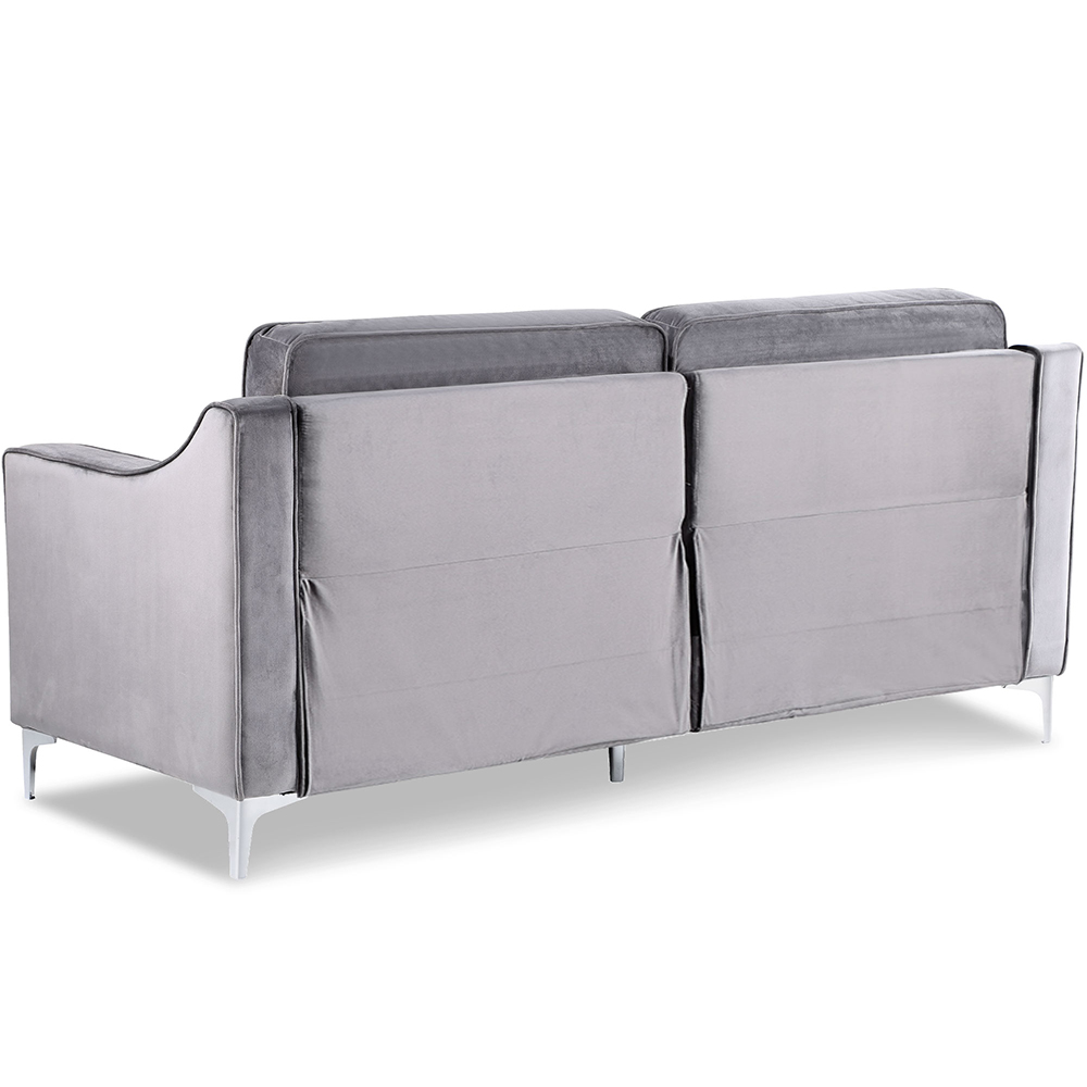 72" Velvet Upholstered Sofa Mid-century Modern Design with Armrests and Chrome-plated Metal Legs Suitable for Three People - Gray