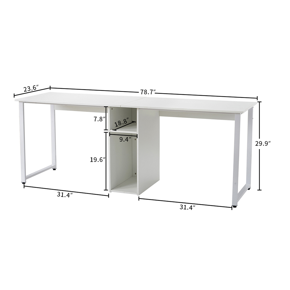 New Home Office Dual Person Computer Desk with Two-layer Shelf and Wire ...