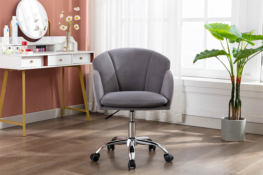 COOLMORE Velvet Swivel Chair Height Adjustable with Curved Backrest and Casters for Living Room, Bedroom, Office - Grey