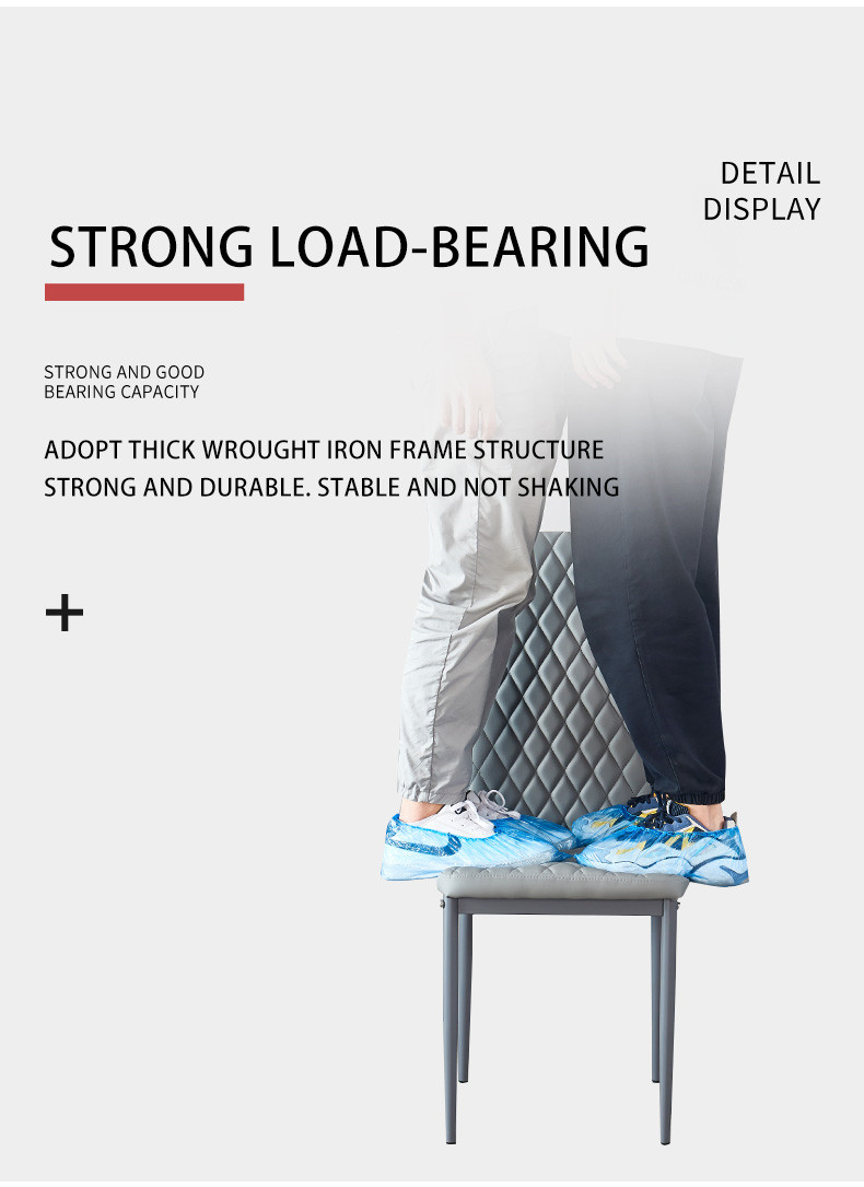 Diamond Grid Pattern Fire-retardant Leather Armless Chair Set Of 4, Sprayed Metal Pipe Legs For Kitchen, Living Room, Office, Bedroom - Gray 14 Diamond Grid Pattern Fire-retardant Leather Armless Chair Set of 4, Sprayed Metal Pipe Legs for Kitchen, Living Room, Office, Bedroom - Gray