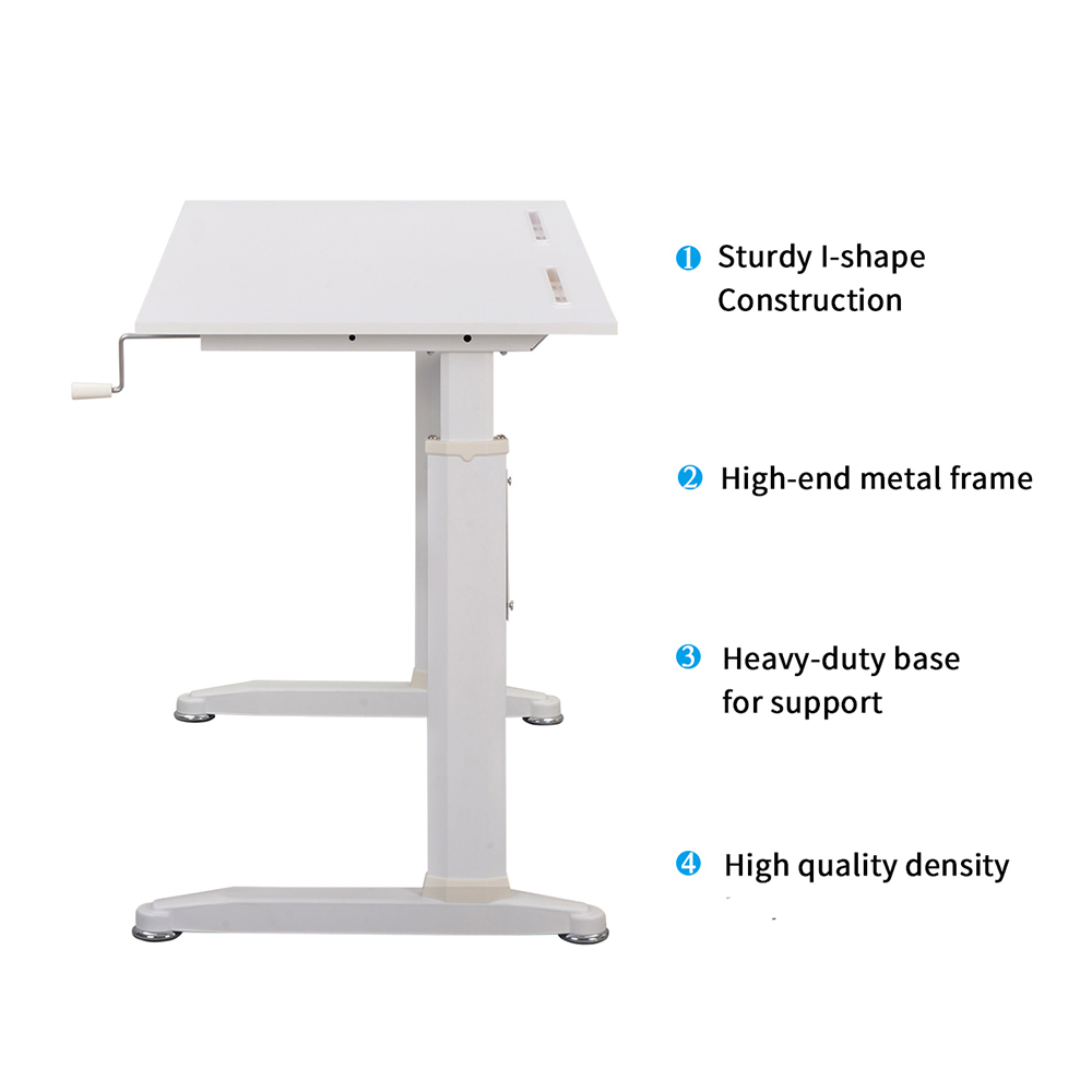 Home Office Standing Computer Desk with Height-adjustable Handle - White
